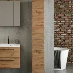 Säulenschrank Malvo 30cm 2 Türen und 1 Schublade - Eiche/schwarz