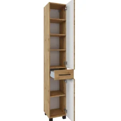 Säulenschrank Malvo 30cm 2 Türen und 1 Schublade - Eiche/schwarz