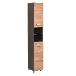 Säulenschrank Pares 30cm 2 Türen und 1 Schublade - Graphit/Eiche Rotbraun