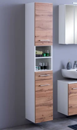 Säulenschrank Pares 30cm 2 Türen und 1 Schublade - Eiche weiß/wotan