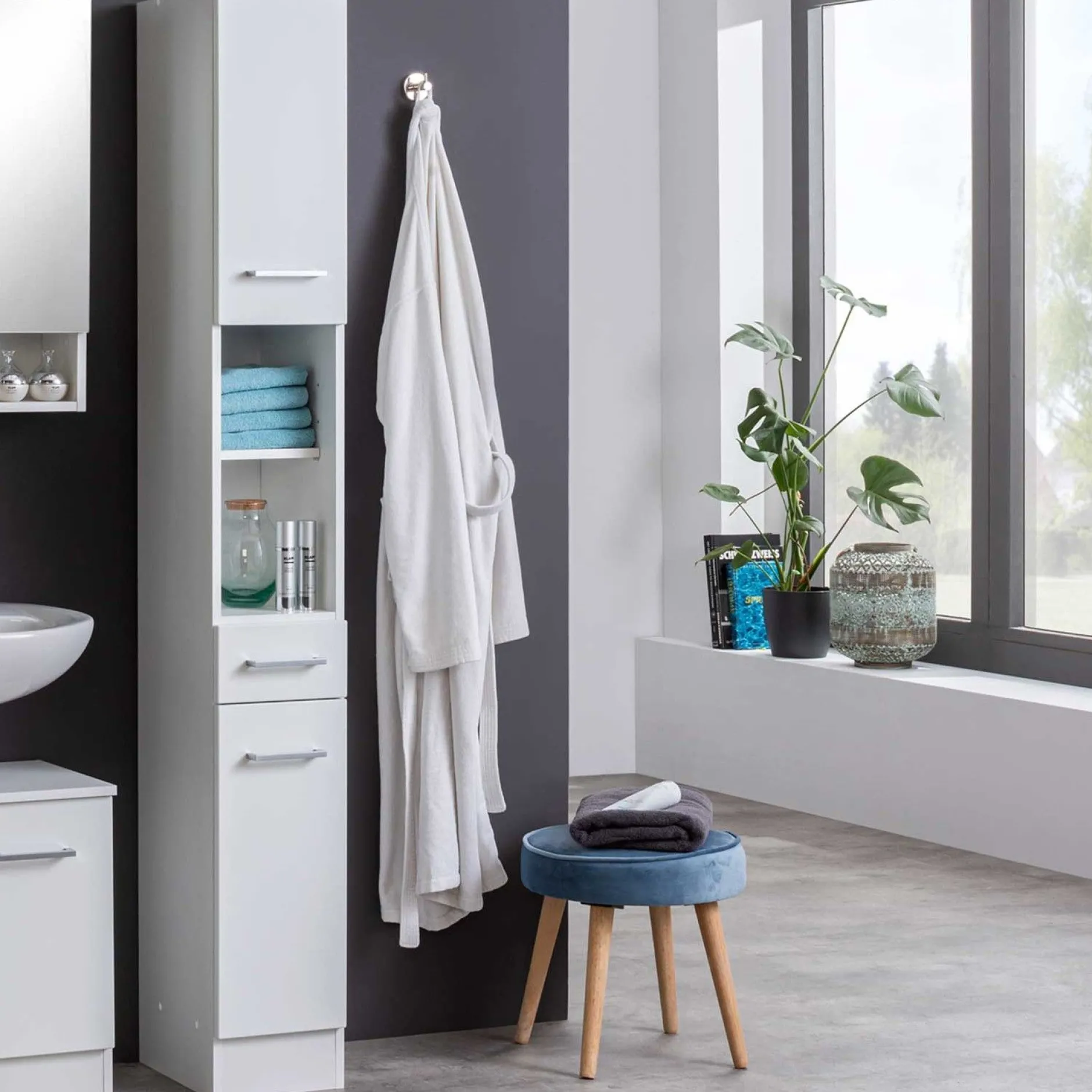Säulenschrank Ricca 25cm 2 Türen und 1 Schublade - weiß