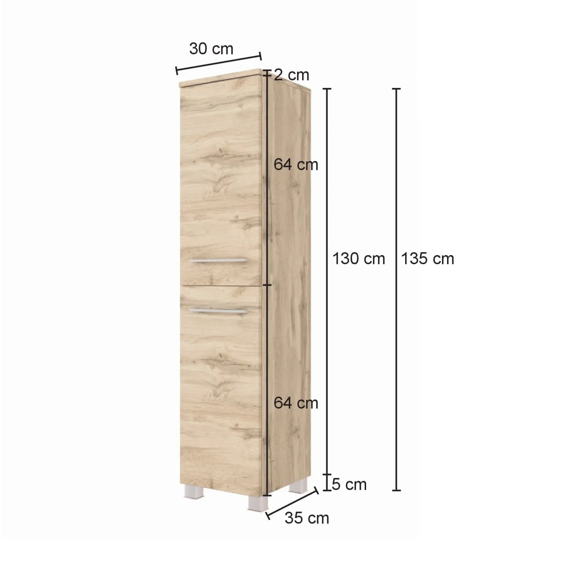 Säulenschrank Sefa 30cm 2 Türen - Eiche/Weiß