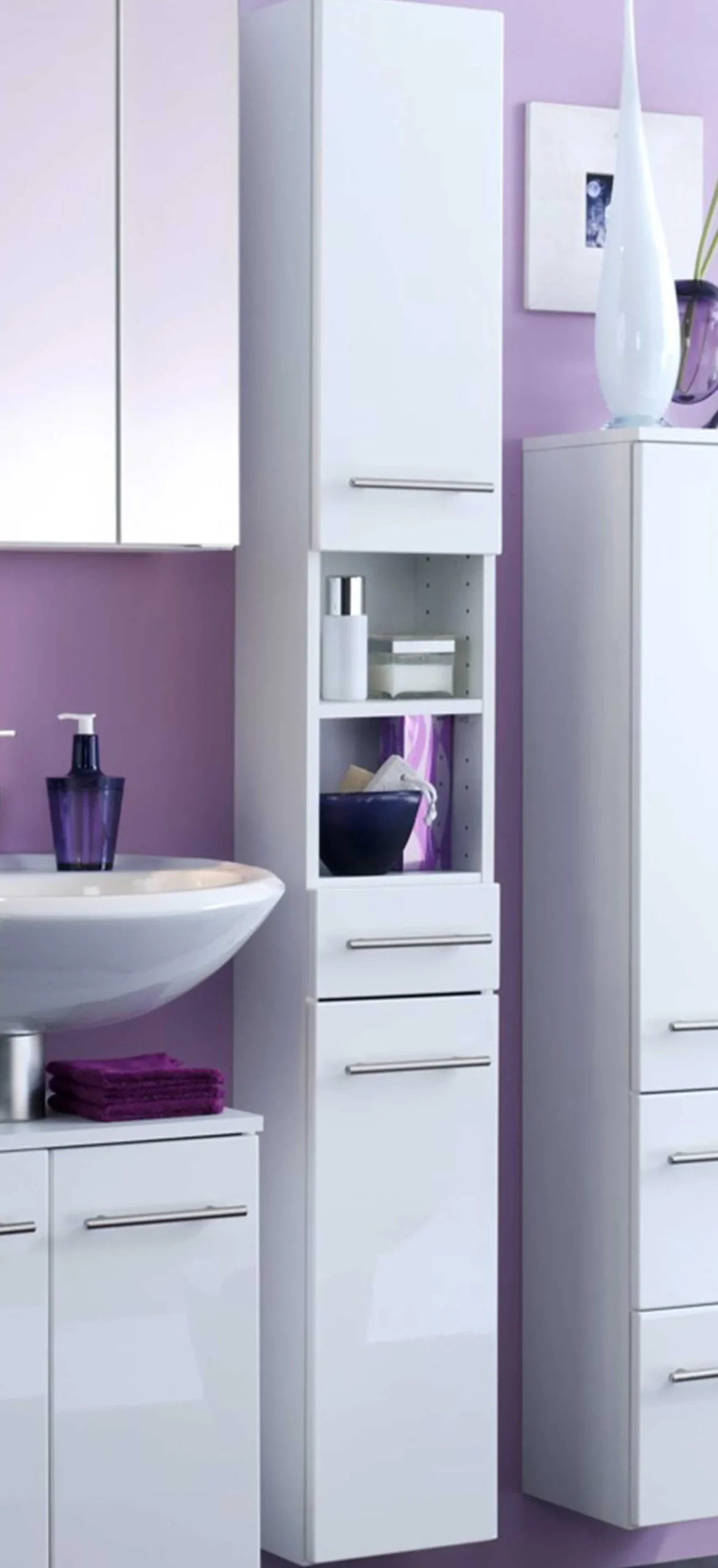 Säulenschrank Small 25cm 1 Schublade und 2 Türen - hochglänzend weiß