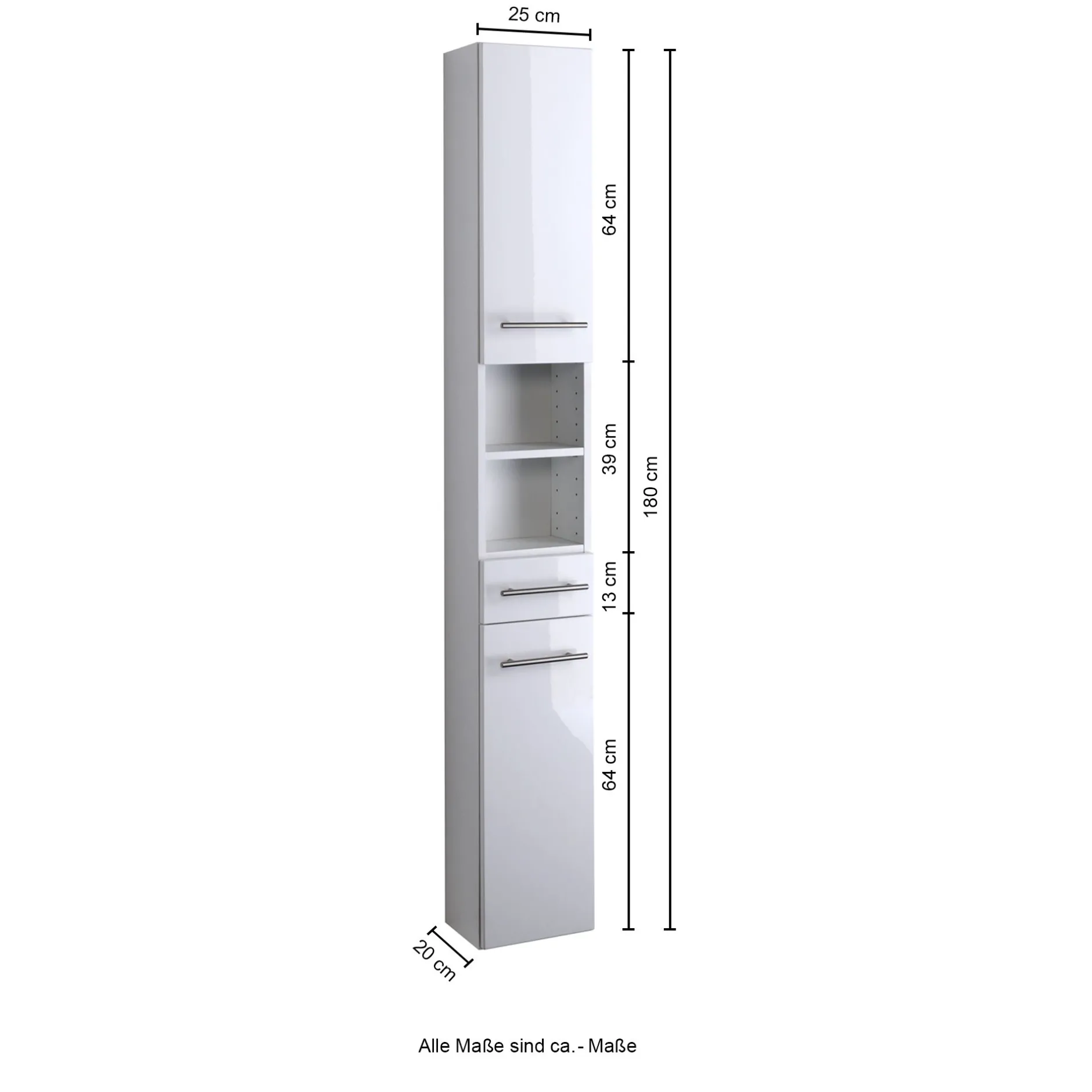 Säulenschrank Small 25cm 1 Schublade und 2 Türen - hochglanz-grau