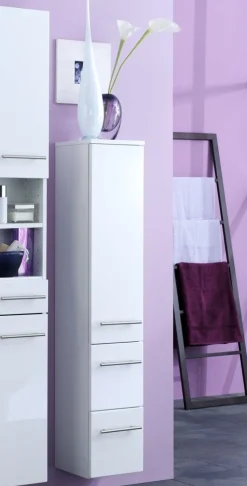Säulenschrank Small 25cm 1 Tür und 2 Schubladen - hochglänzend weiß