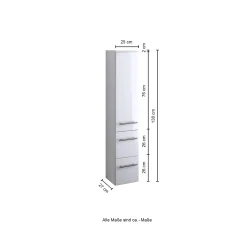 Säulenschrank Small 25cm 1 Tür und 2 Schubladen - hochglänzend weiß