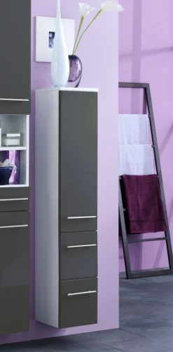 Säulenschrank Small 25cm 1 Tür und 2 Schubladen - hochglanz-grau