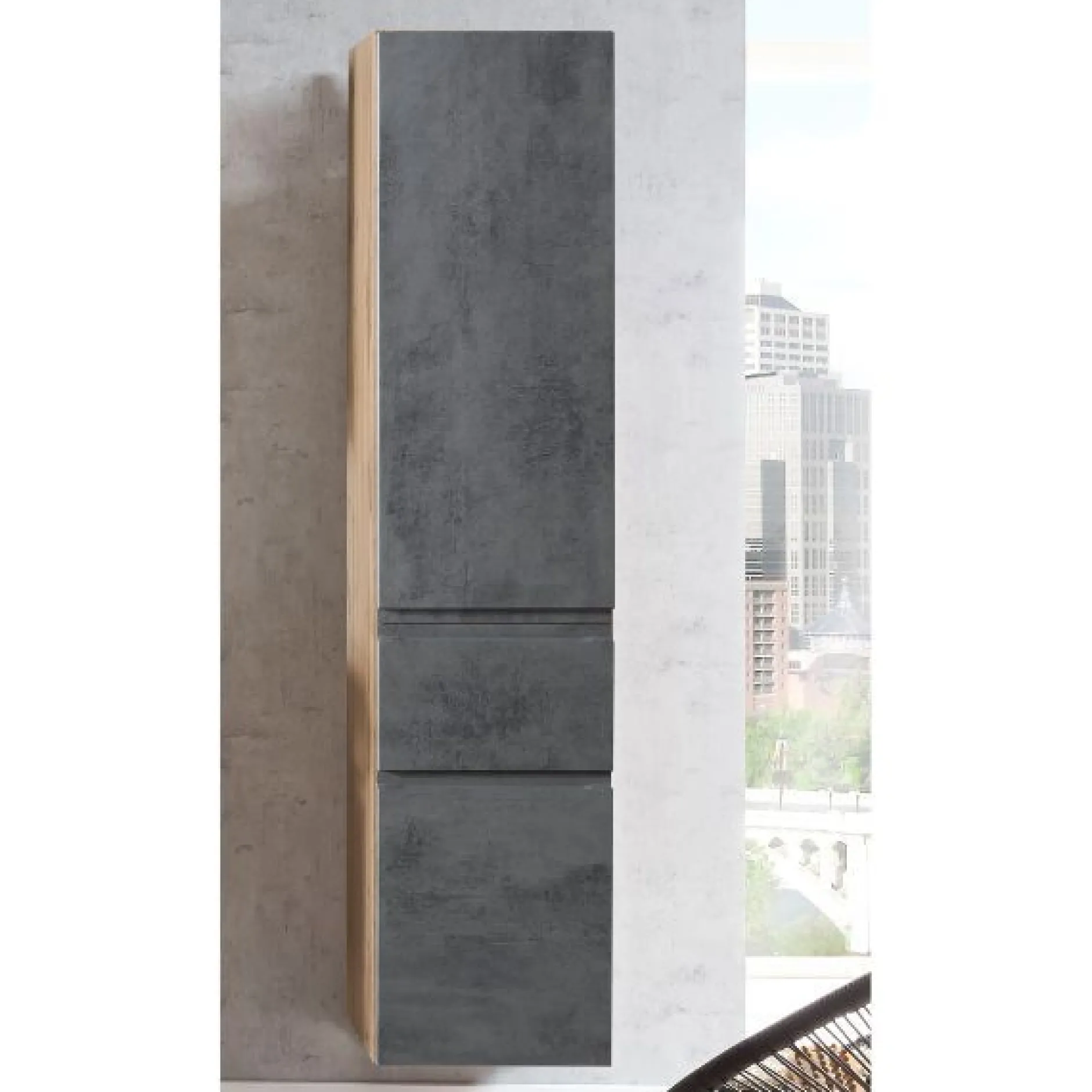 Säulenschrank Varese | 40 x 35 x 180 cm | Betonfarbenes Design