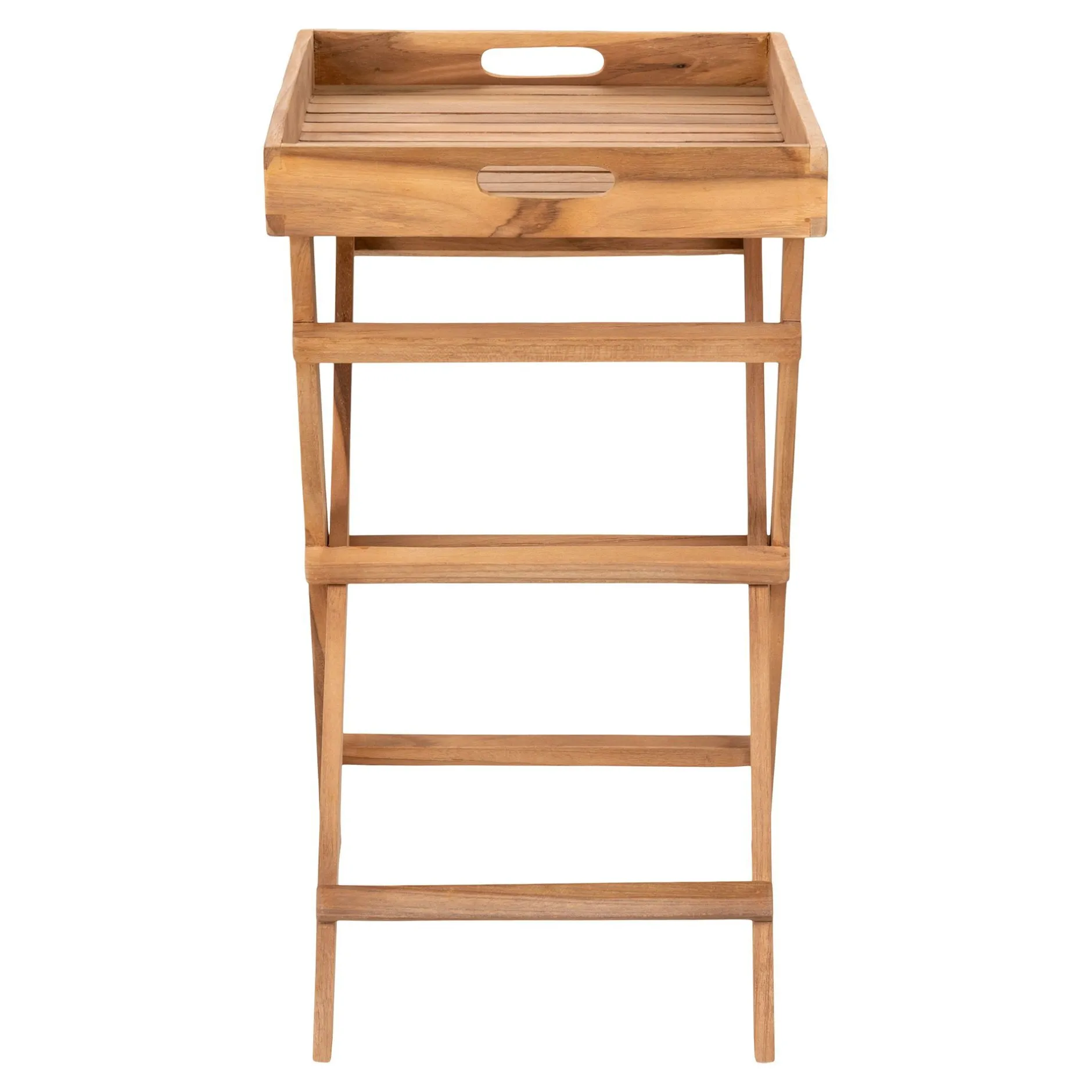 Teakholz Tablett Tisch - Naturholz Finish, 29x39x49,5 cm