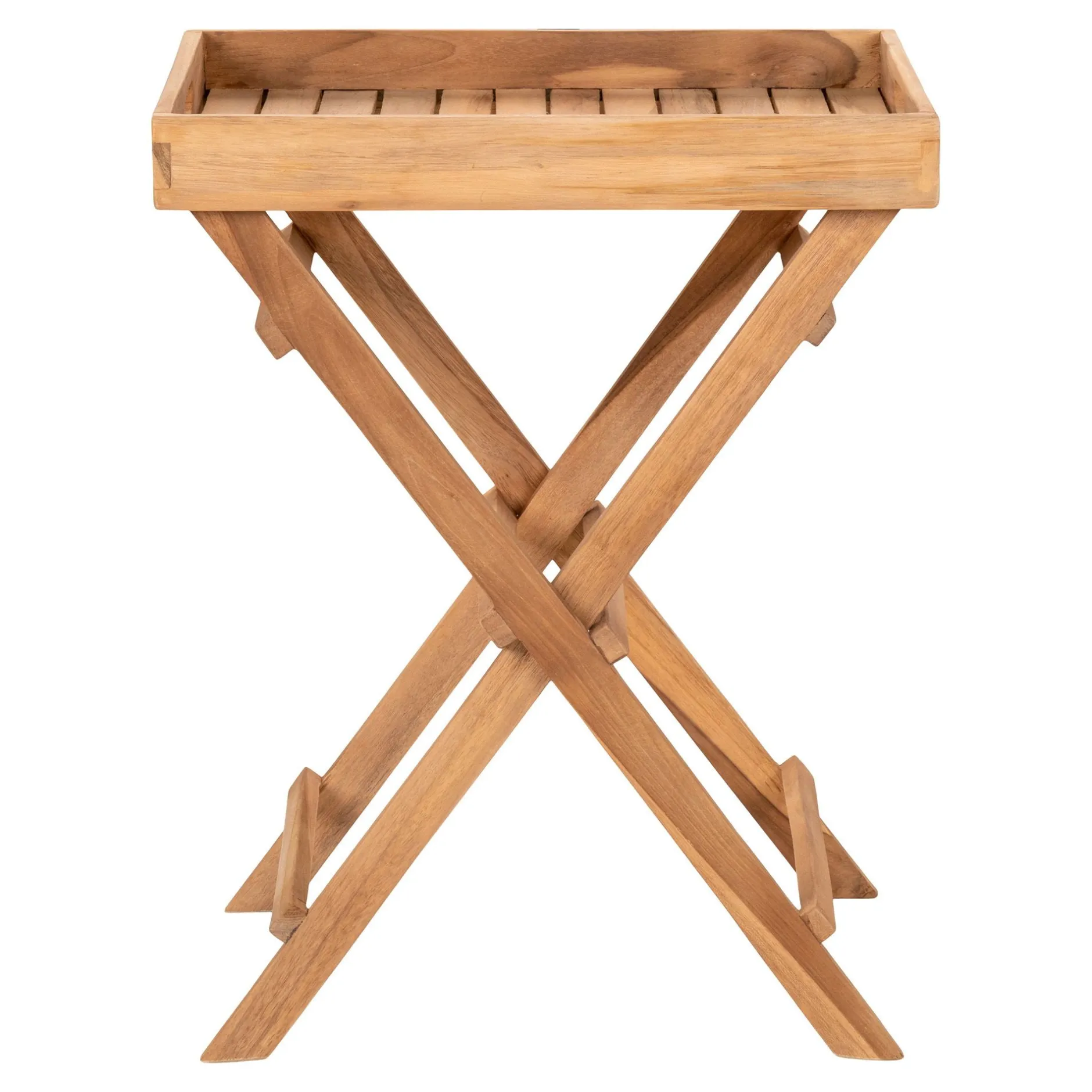 Teakholz Tablett Tisch - Naturholz Finish, 29x39x49,5 cm