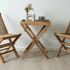 Teakholz Tablett Tisch - Naturholz Finish, 29x39x49,5 cm