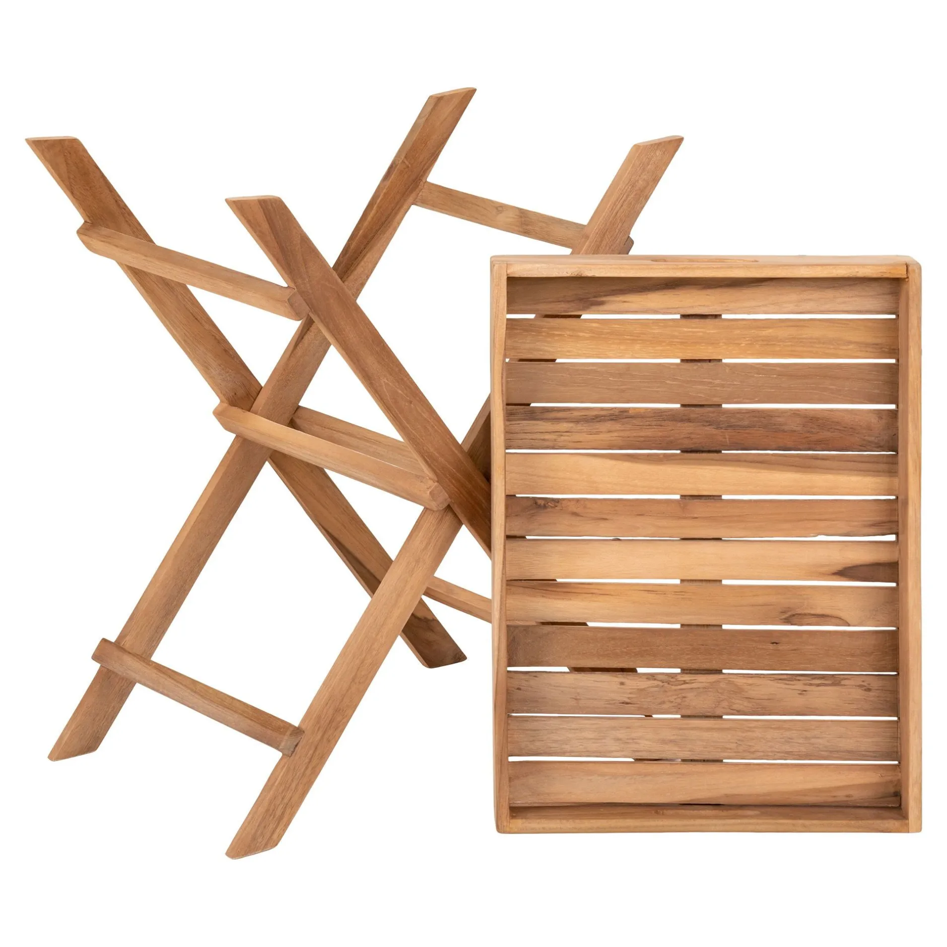 Teakholz Tablett Tisch - Naturholz Finish, 29x39x49,5 cm