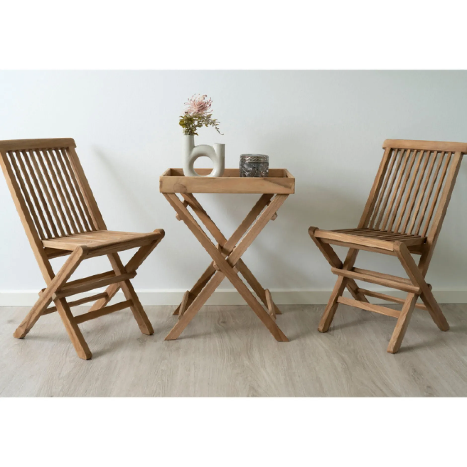 Teakholz Tablett Tisch - Naturholz Finish, 29x39x49,5 cm