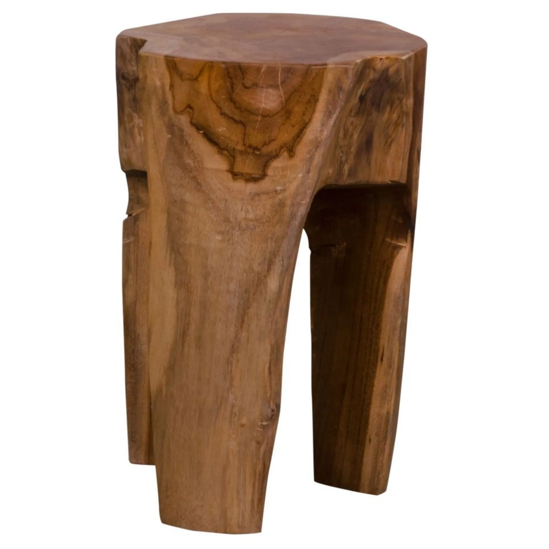 Teak Rose Hocker: Natural Finish, 3 Beine - Ø26x40 cm