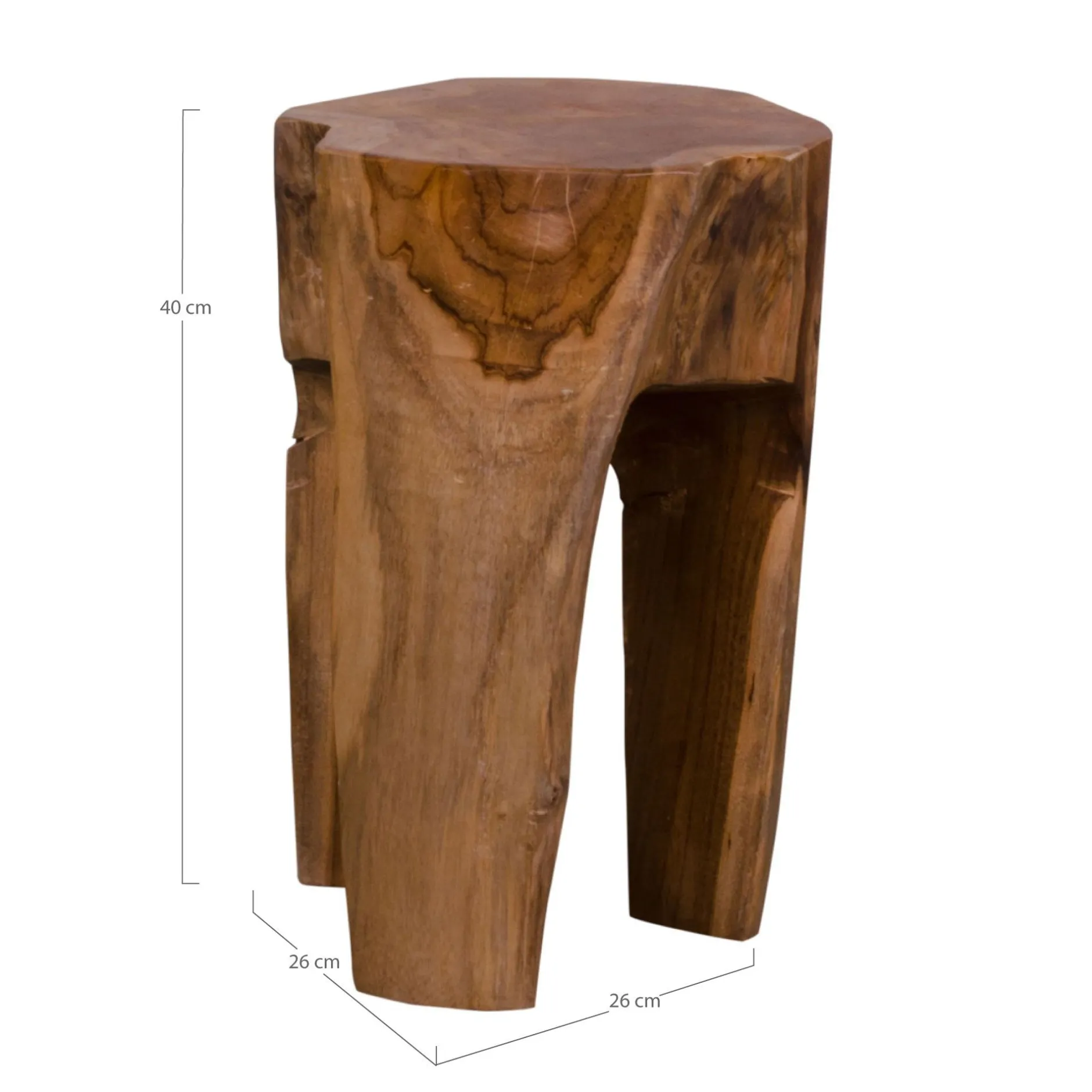 Teak Rose Hocker: Natural Finish, 3 Beine - Ø26x40 cm