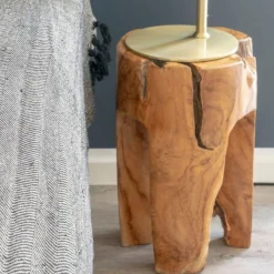 Teak Rose Hocker: Natural Finish, 3 Beine - Ø26x40 cm