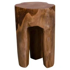 Teak Rose Hocker: Natural Finish, 3 Beine - Ø26x40 cm