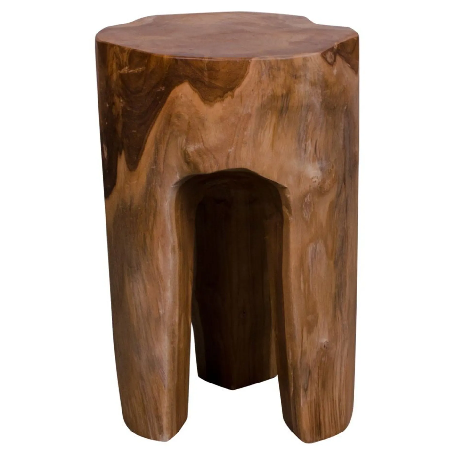 Teak Rose Hocker: Natural Finish, 3 Beine - Ø26x40 cm