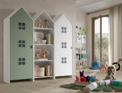 3-teiliger Kleiderschrank Casami Brügge - 173x37x172 cm - Grün/Weiß