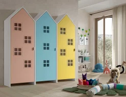 3-teiliger Kleiderschrank Casami Brügge - 173x37x172 cm - Rosa/blau/gelb