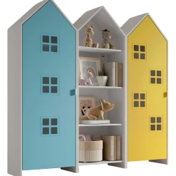 3-teiliger Kleiderschrank Casami Bruges - 173x37x172 cm - Blau/Gelb