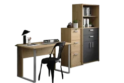 The OfficeBüro-Set : Schreibtisch 120cm, Aktenschrank, Bücherregal - Eiche Dekor