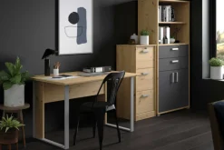 The OfficeBüro-Set : Schreibtisch 150cm, Aktenschrank, Bücherregal - Eiche Dekor