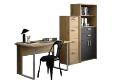 The OfficeBüro-Set : Schreibtisch 150cm, Aktenschrank, Bücherregal - Eiche Dekor