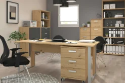 The OfficeBüro-Set : Schreibtisch 150cm, Schubladenschrank, Bücherregale, Aktenschränke - Eiche Dekor