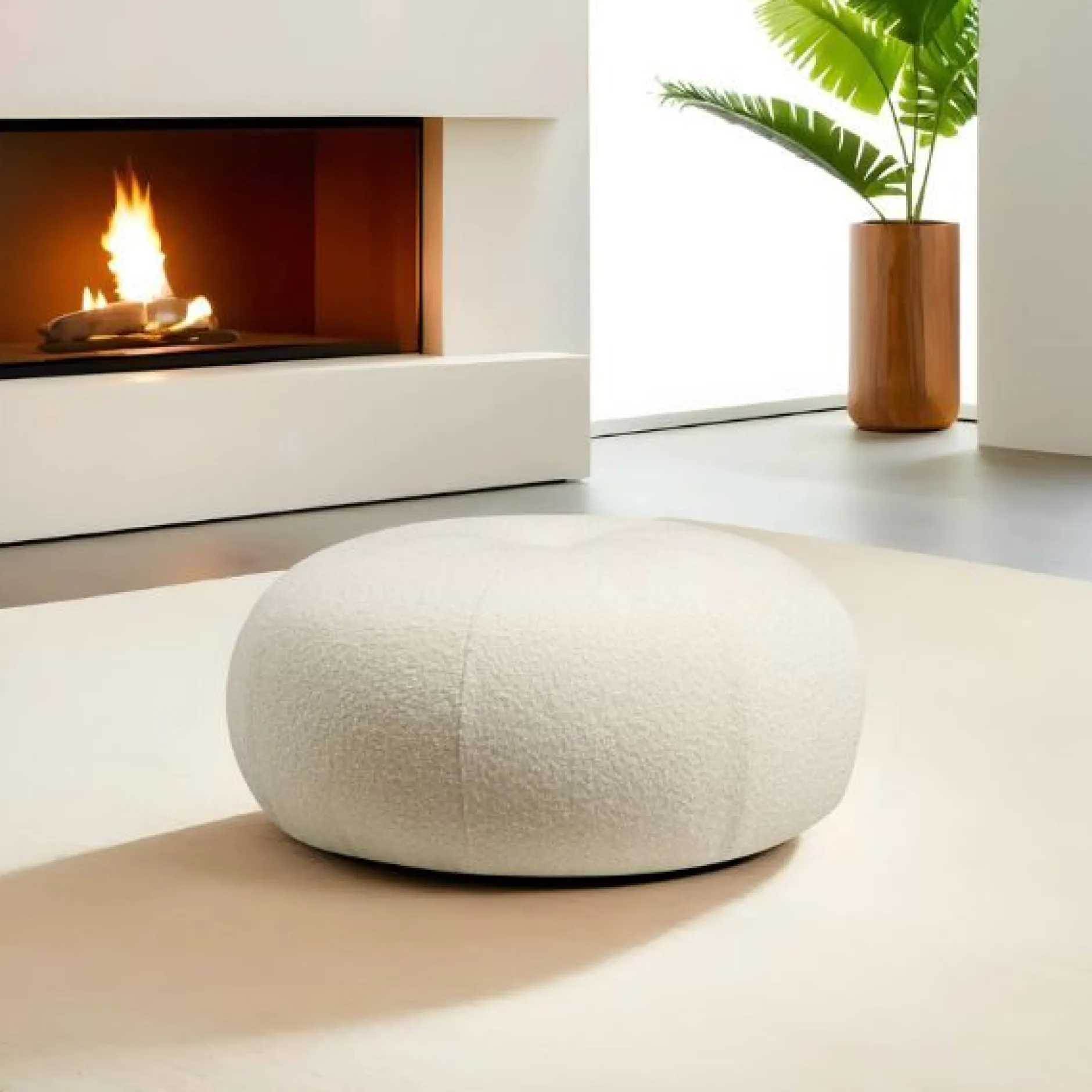 Tina Pouf | Polyestergewebe | Bouclet Weiß
