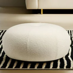 Tina Pouf | Polyestergewebe | Bouclet Weiß