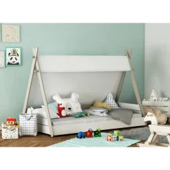 Tipi-Bett Dreamcatcher 70 x 140 cm-mattweiß/taupe/ecru