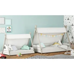 Tipi-Bett Dreamcatcher 70 x 140 cm-mattweiß/taupe/ecru