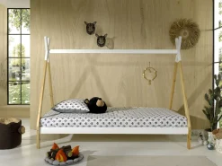 Tipi-Bett 90 x 200cm hoch Massivholz - weiß/Kieferholz