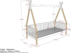 Tipi-Bett 90 x 200cm mit Reling und Bettkasten Massivholz - Kieferholz/weiß