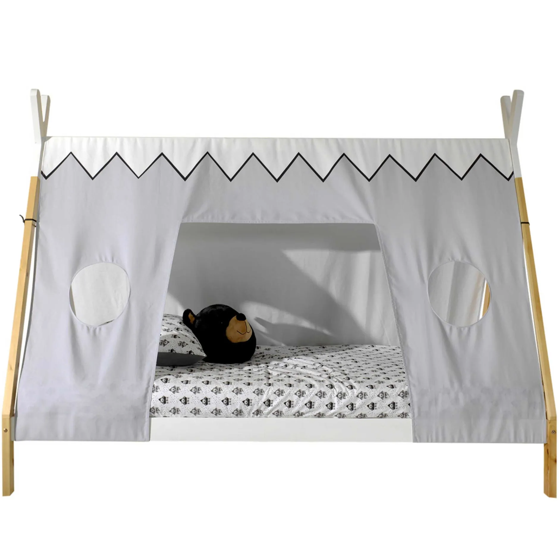 Tipi-Bett 90 x 200 hoch mit Schlafzelt - weiß/kieferholz