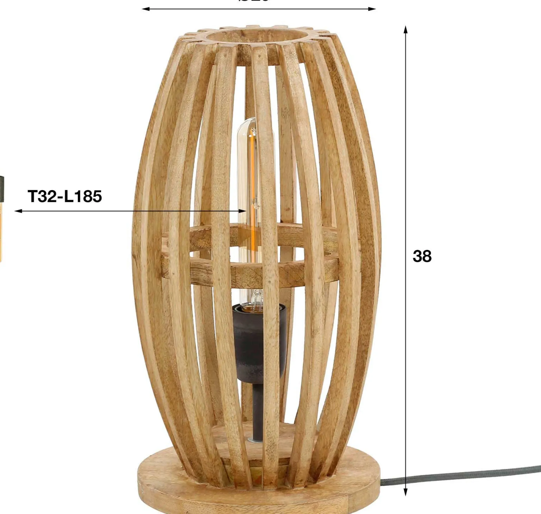 Tischlampe Vivian - 20x20x38 cm - Mangoholz/Beige