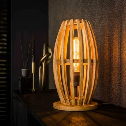 Tischlampe Vivian - 20x20x38 cm - Mangoholz/Beige