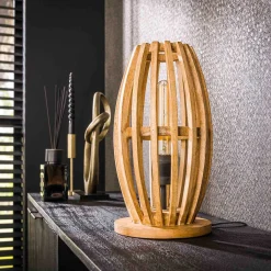 Tischlampe Vivian - 20x20x38 cm - Mangoholz/Beige