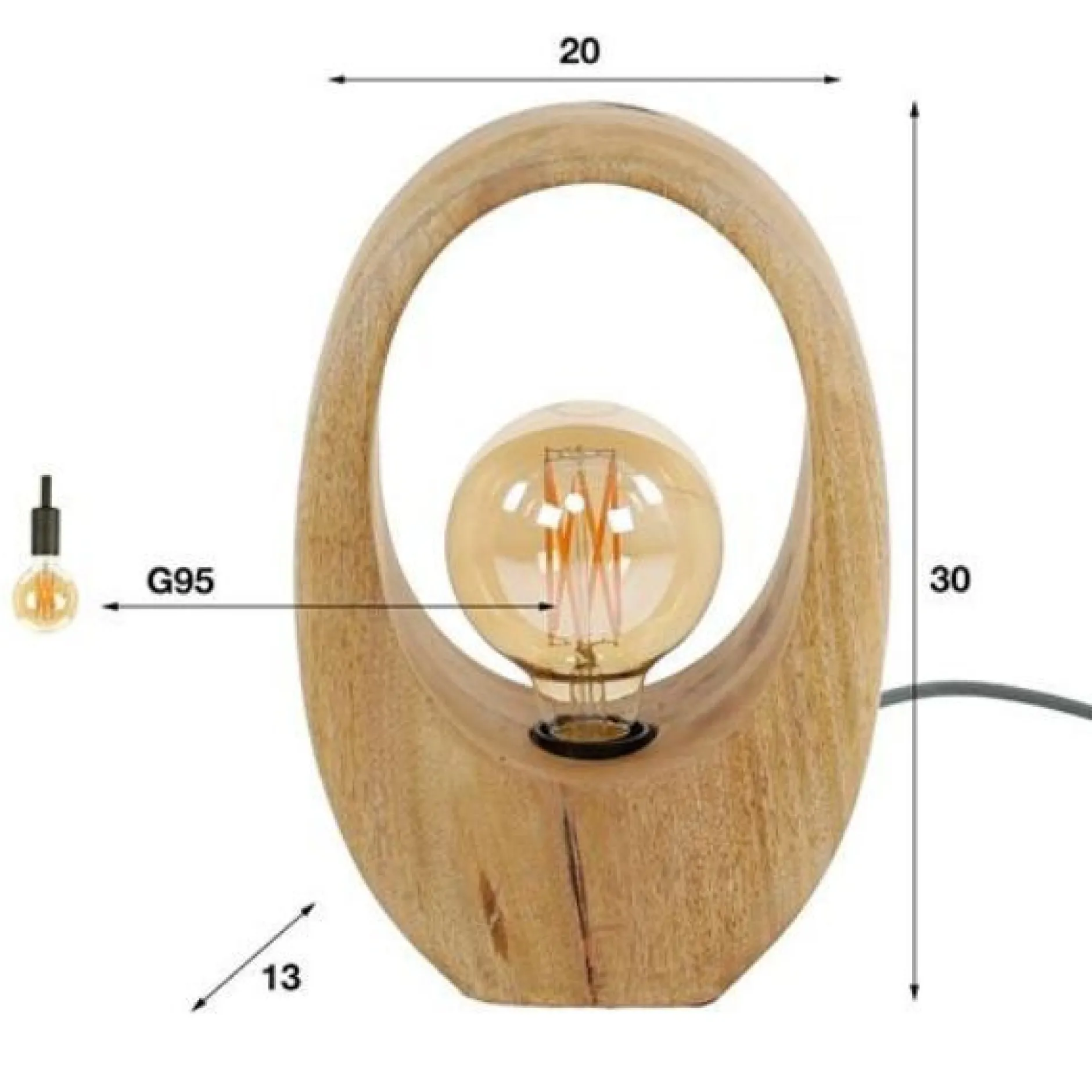 Tischleuchte Hirt | 20 x 13 x 30 cm | Mangoholz massiv