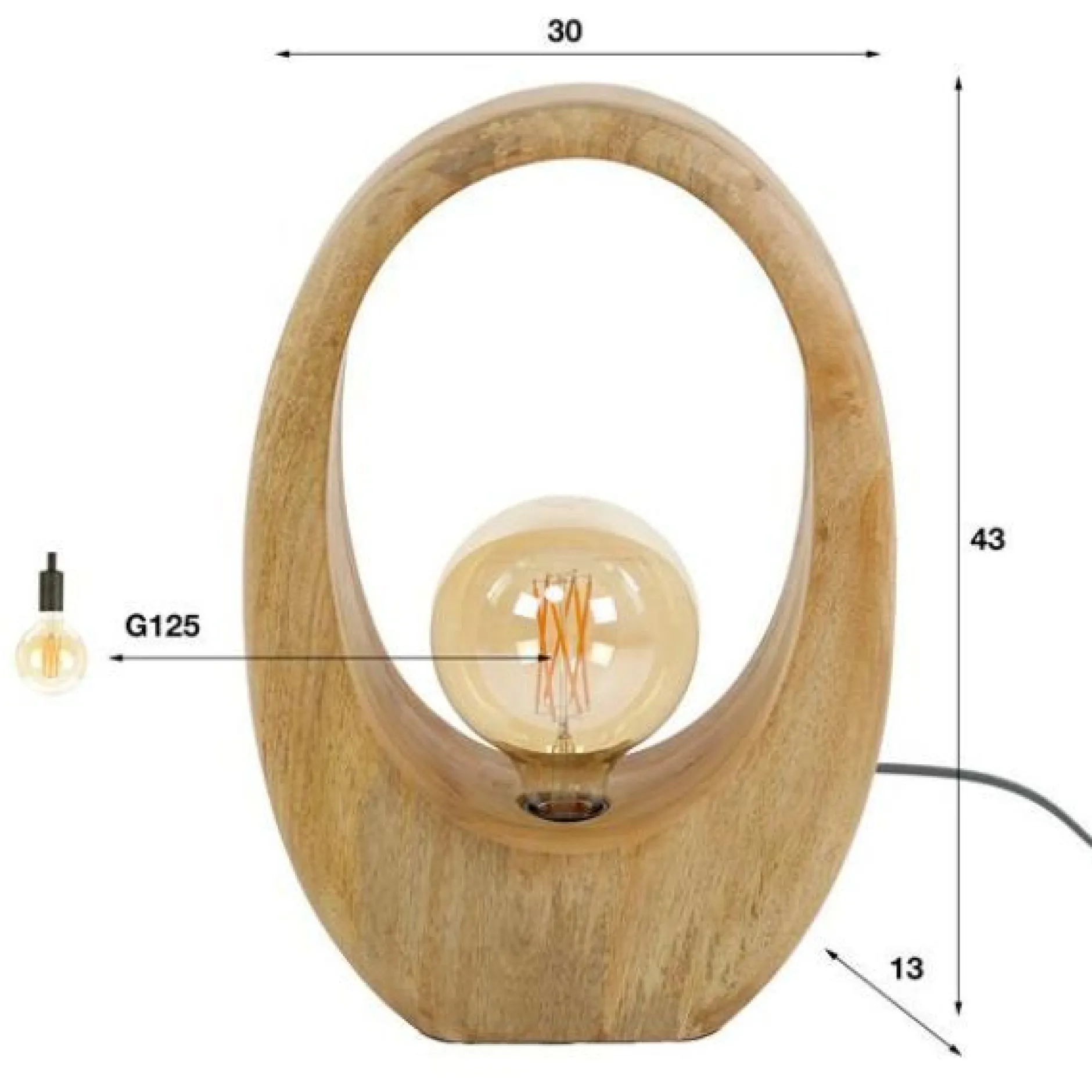 Tischleuchte Hirt | 30 x 13 x 43 cm | Mangoholz massiv
