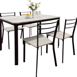 Tischset Lily, 4 Stühle - beige/schwarz