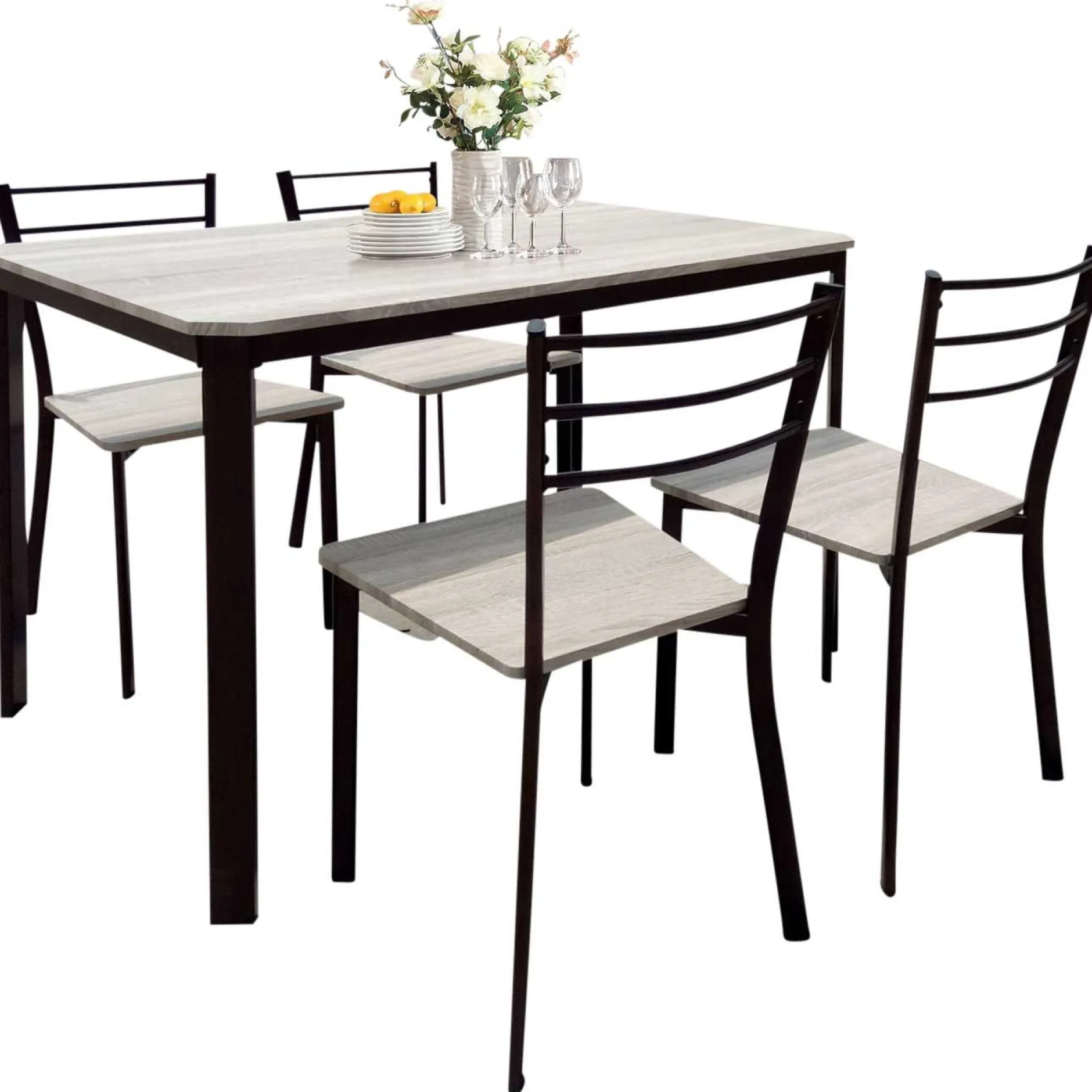 Tischset Lily, 4 Stühle - beige/schwarz