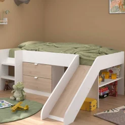 Tobo Halbhochbett mit Rutsche 90x200 - Eiche/Weiß