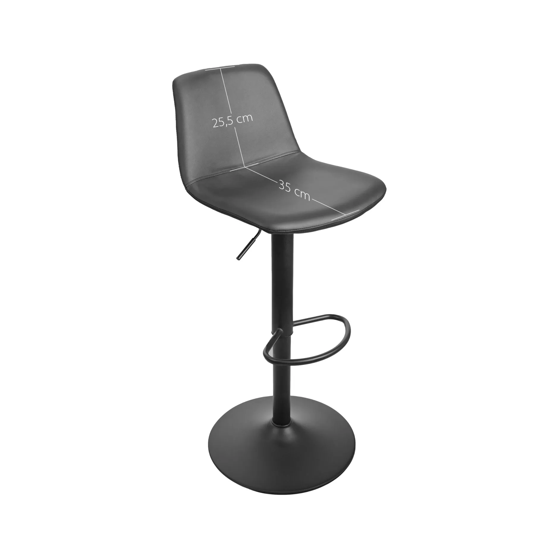 Tommy Verstellbarer Barhocker - 58-80cm Sitzhöhe - schwarzes Kunstleder