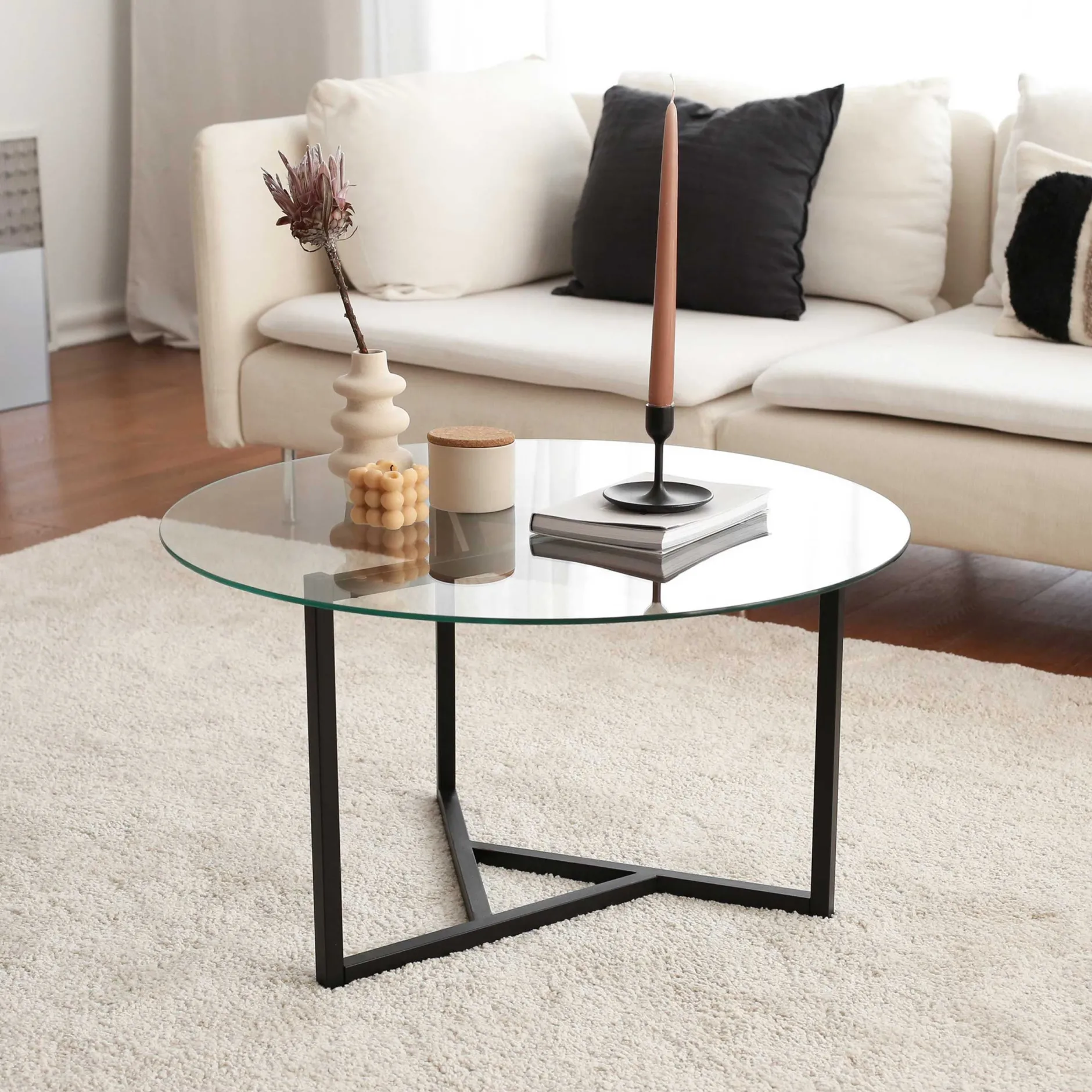 Trio G Couchtisch | METALLRAHMEN | Transparent, Schwarz