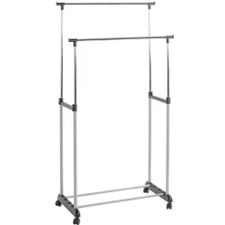 Trolley-Garderobe mit doppelten Chromschienen | Farbe Silber | 10 kg Tragfähigkeit
