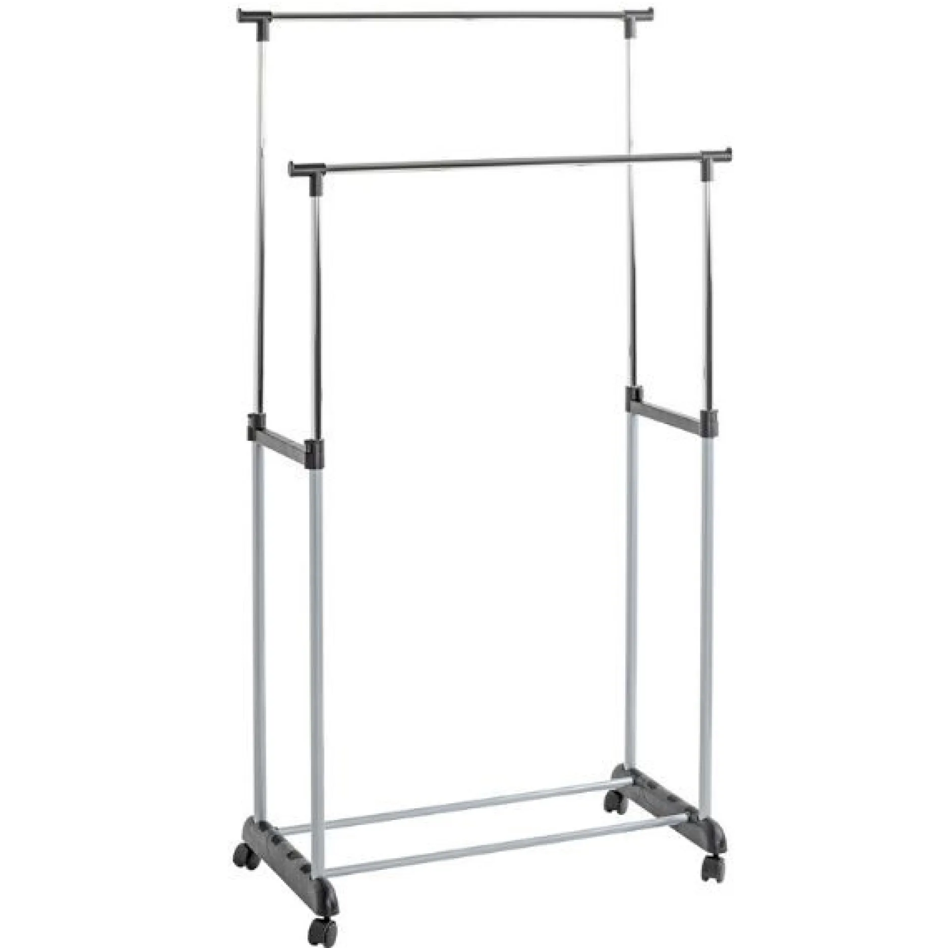 Trolley-Garderobe mit doppelten Chromschienen | Farbe Silber | 10 kg Tragfähigkeit