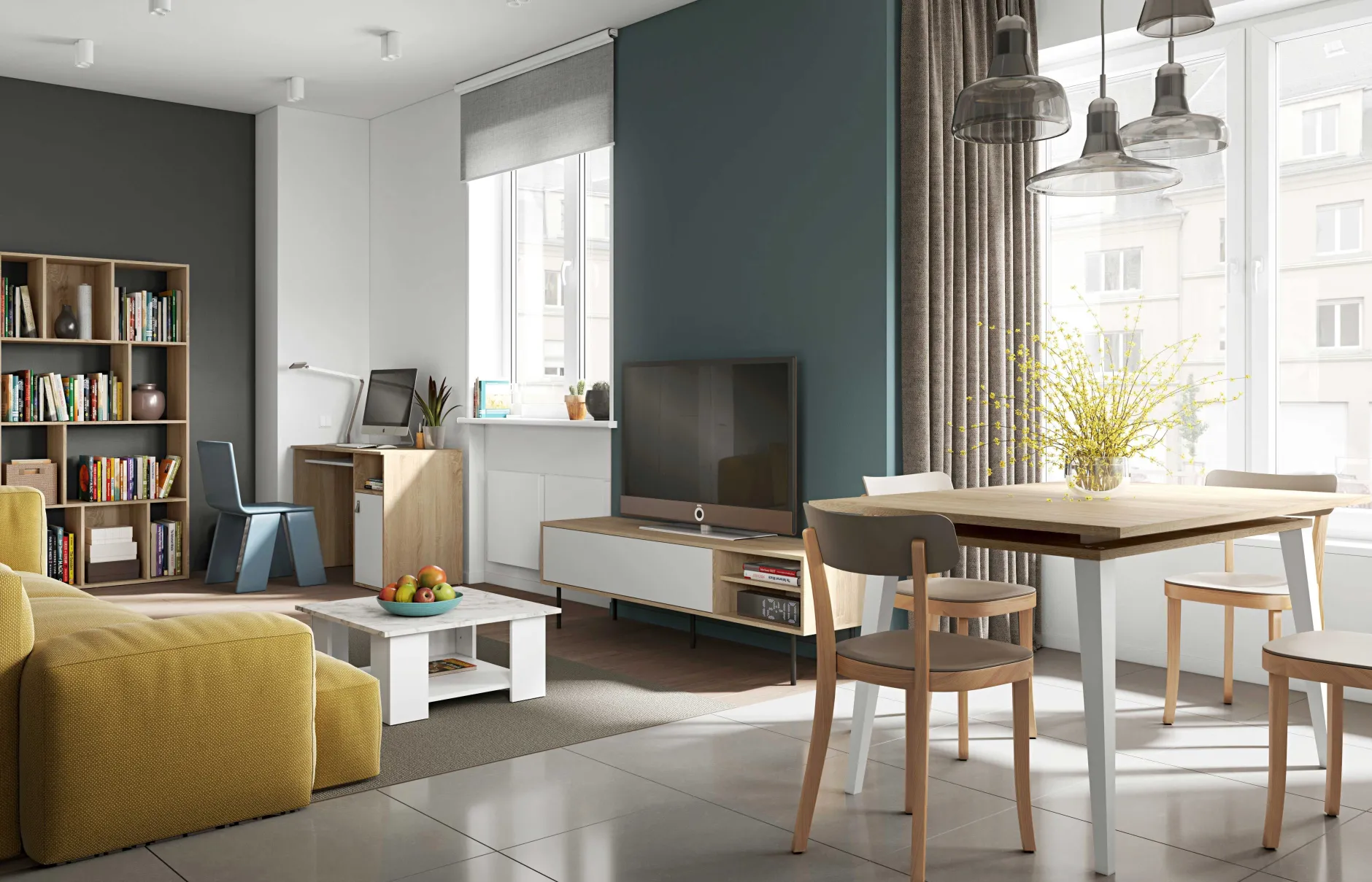 TV-Möbel Watt 165cm - Eiche/Weiß