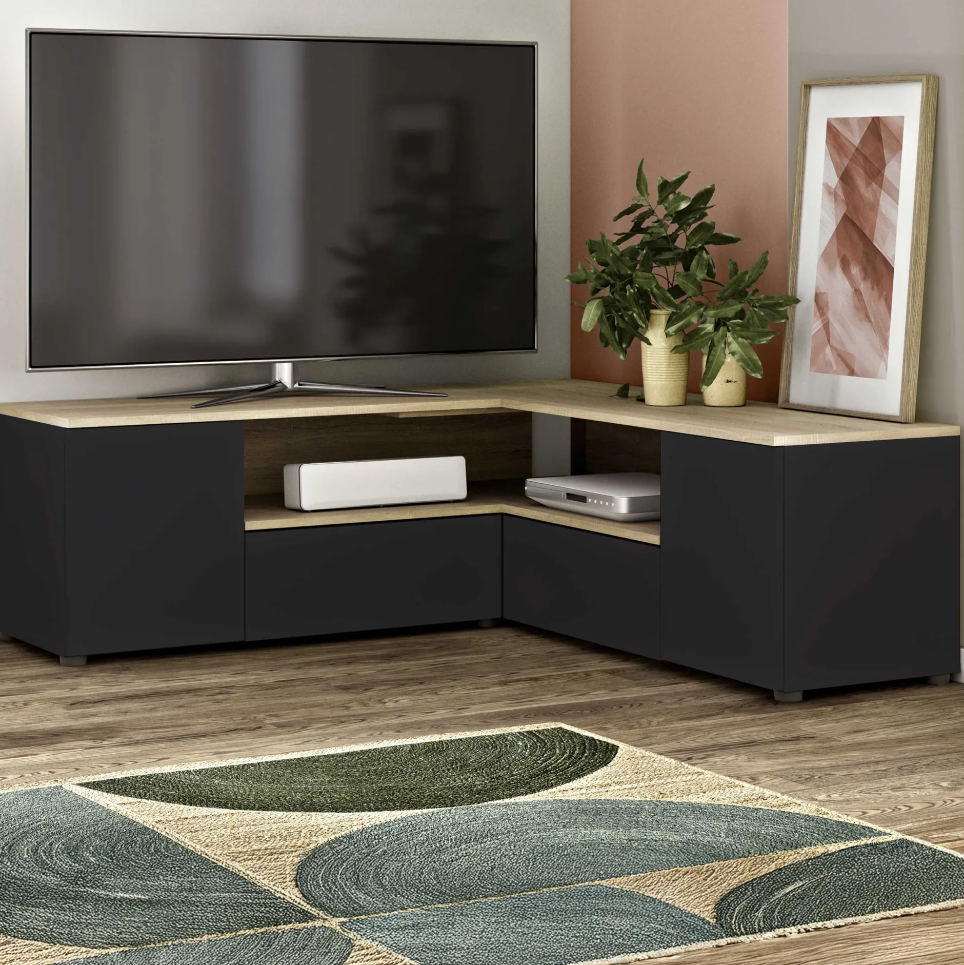TV-Schrank Cleo 130cm - schwarz/quecksilber